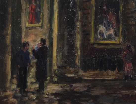 John Linfield (b.1930) Couple with baby, Notre Dame, Paris, 6 x 7.5in.